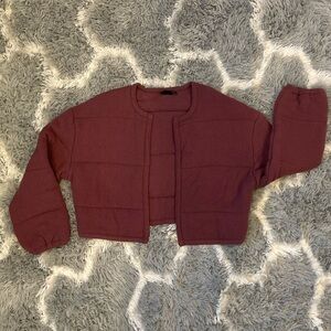 Burgundy Cropped Puffer Jacket